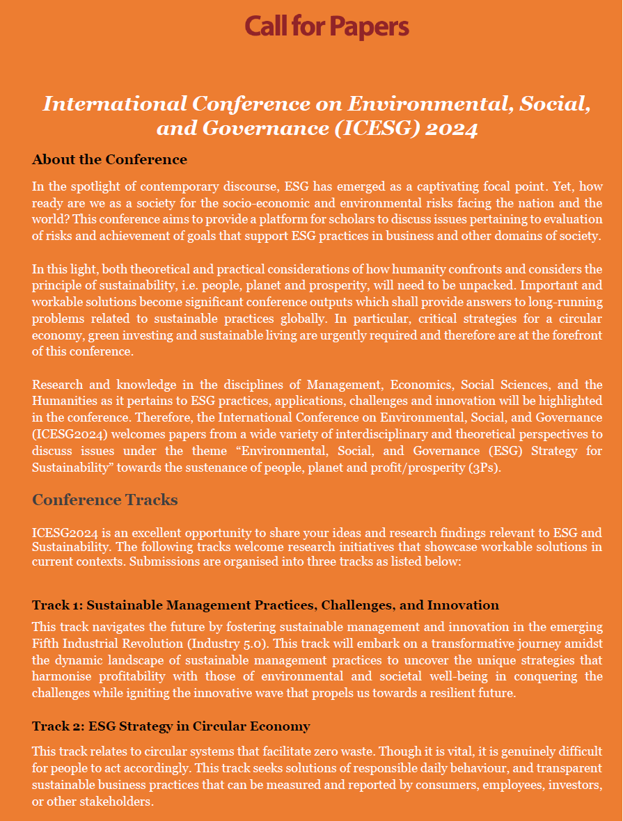 ICESG 2024 International Conference on Environmental, Social, and